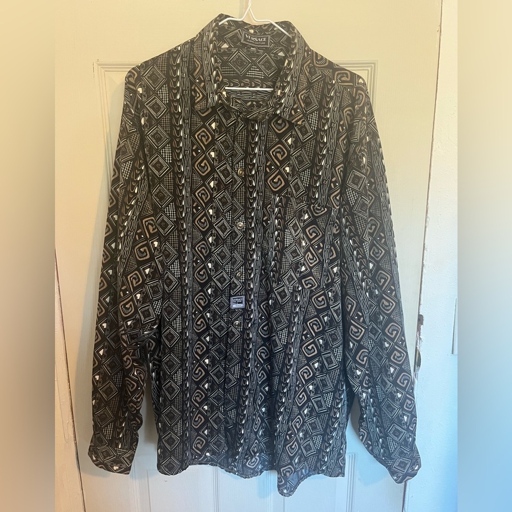 Versace.Geometric Patterned Black and Brown Shirt - Picture 1 of 9